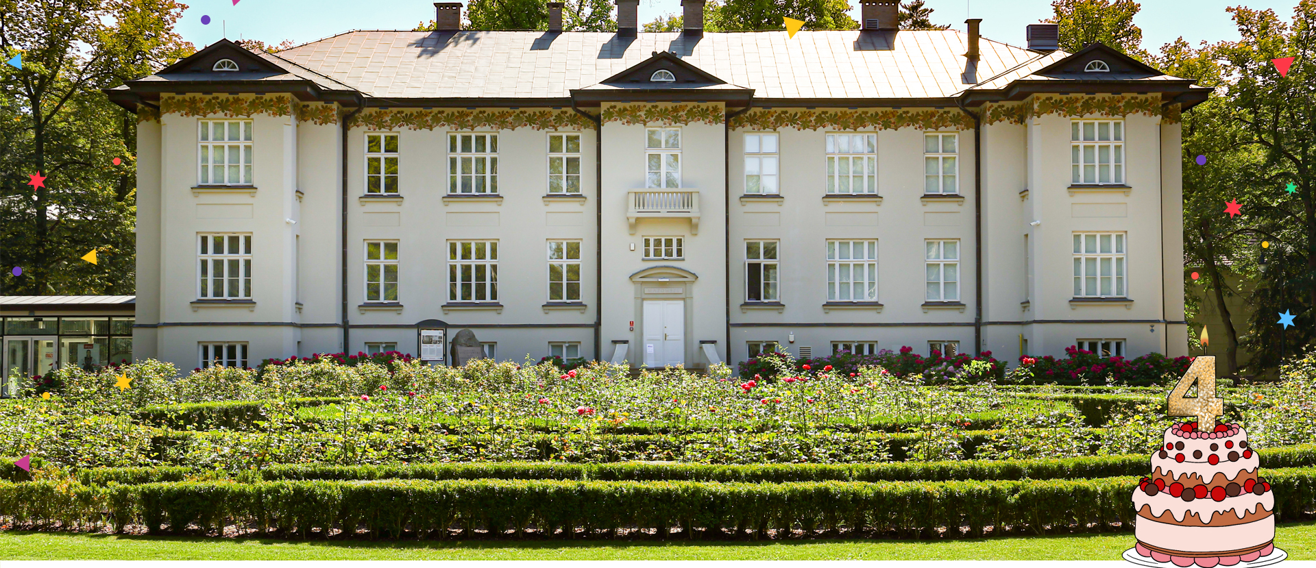 Pałac Karolin z naniesioną grafiką urodzinową