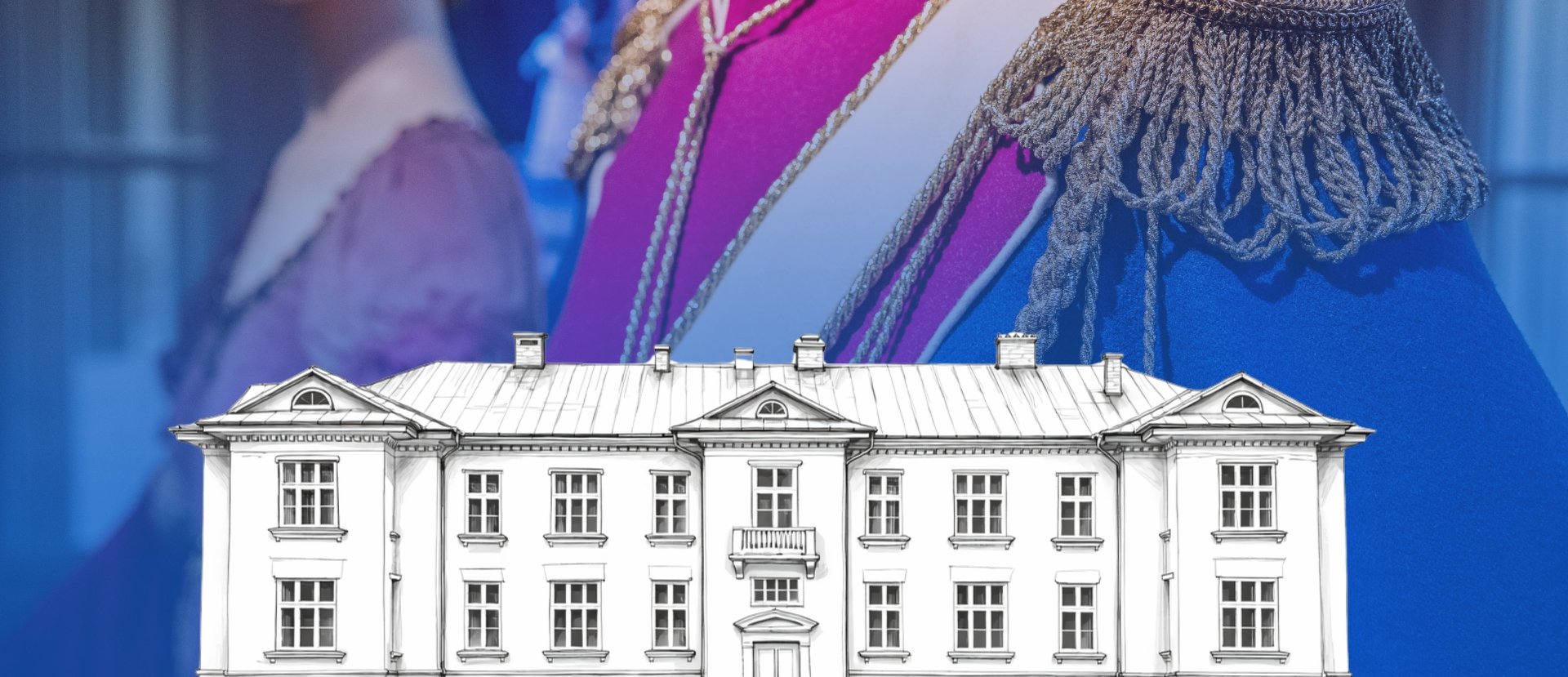 Grafika do wydarzenia. Pałac Karolin na tle kostiumów ułańskich Zespołu "Mazowsze"