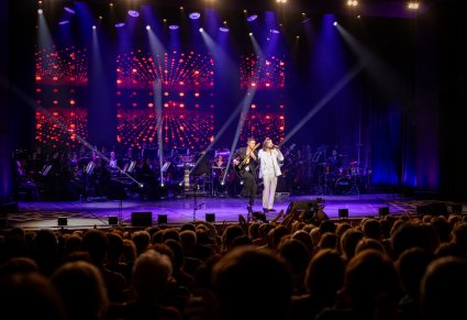 Wokalista i gitarzysta zespołu Pectus na scenie, widoczna widownia