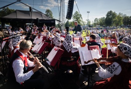 Orkiestra i Dyrektor zespołu, dyrygujący nią - widok z perspektywy sceny