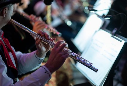 Zbliżenie na Muzyka grającego na instrumencie