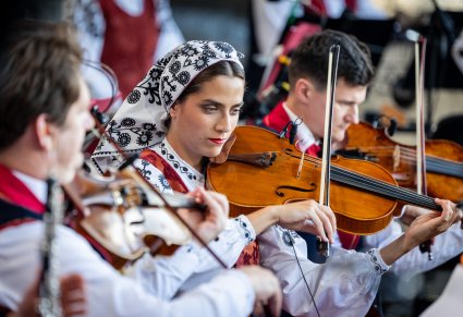 Część orkiestry w kostiumach wilanowskich, podczas koncertu