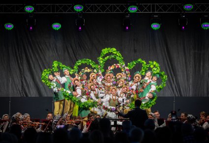 Artyści w kostiumach lubuskich podczas układu na scenie