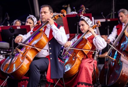 Zbliżenie na część Muzyków z orkiestry smyczkowej