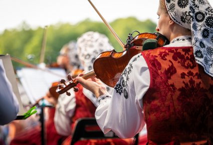Ujęcie na grającą orkiestrę smyczkową