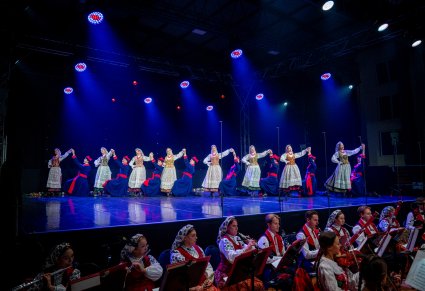 Artyści w kostiumach wilanowskich uchwyceniu w tańcu